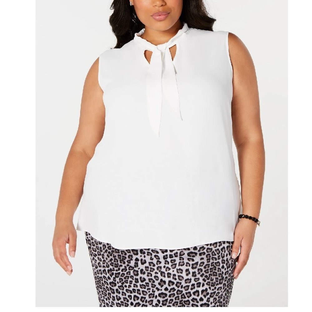 Kasper Plus Size Tie-Neck Crepe Blouse